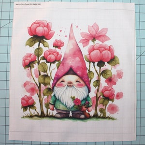 Gnome Floral 100% Cotton Fabric Panel Square Small Quilting Sewing ...