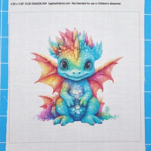Dragon 100% Cotton Fabric Panel Block | Small Quilting Sewing Square D130