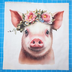 Pig 100% Cotton Fabric Panel Block | Small Quilting Sewing Square B169