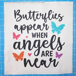 Butterflies Appear When Angels Near 100% Cotton Fabric Panel Block | Small Sewing Quilting Square P159