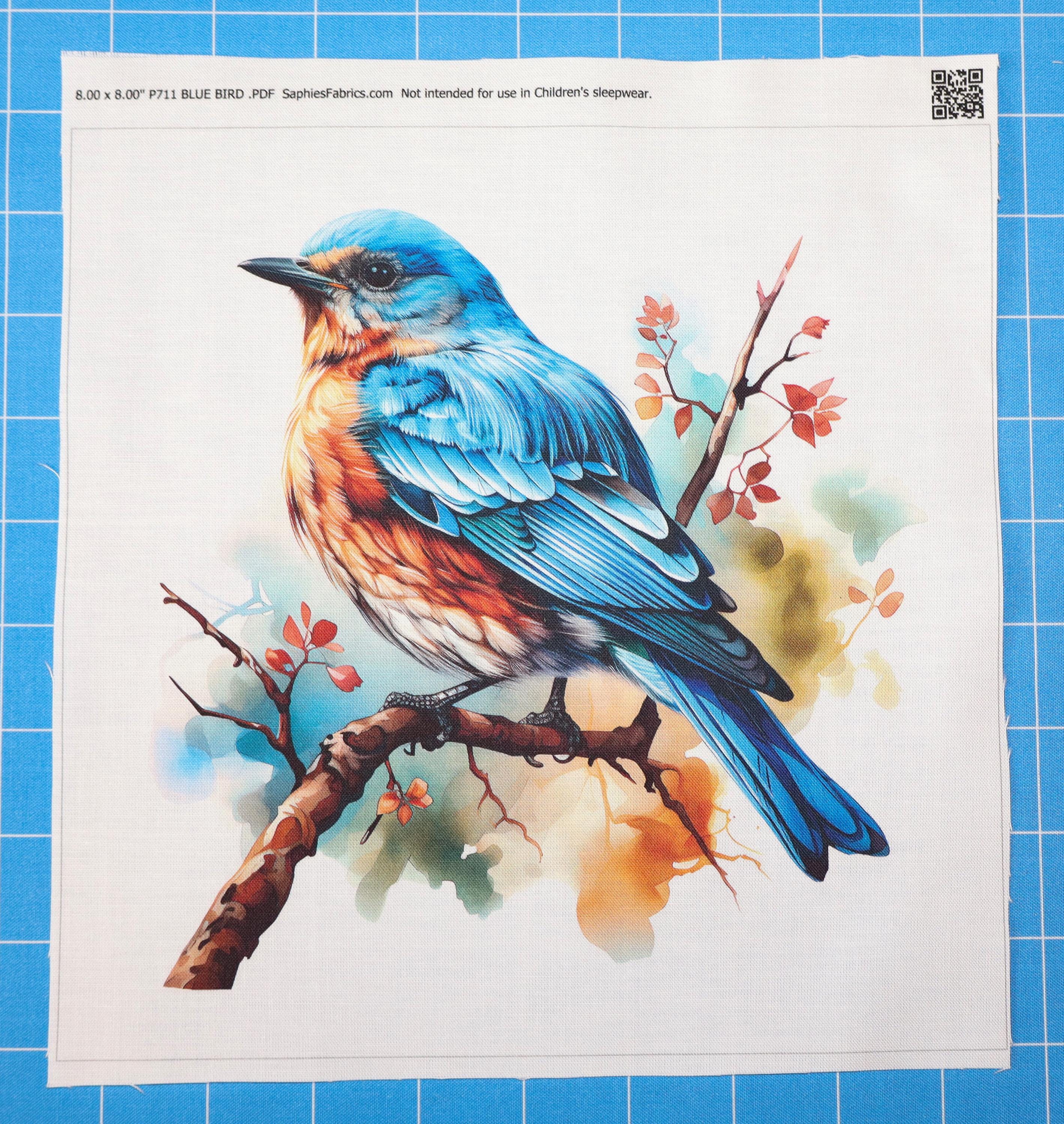 Eastern Bluebird 100% Cotton Fabric Panel Block | Small Sewing Quilting Square P711