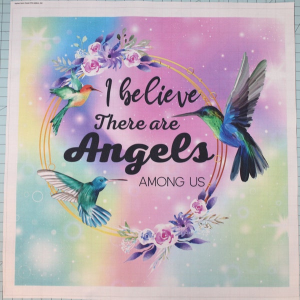 I Believe Angels Are Among Us Hummingbirds 100% Cotton Fabric Panel Square - Small Sewing Quilting Block E740