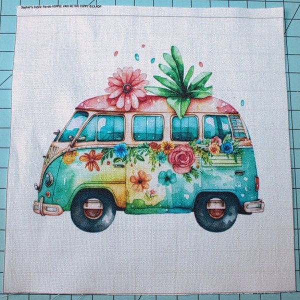 Hippie 70's Van 100% Cotton Fabric Panel Square - Small Quilting Sewing Panel B13