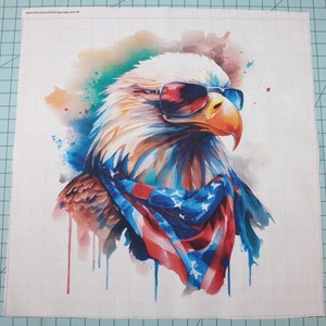 Patriotic Bald Eagle 100% Cotton Fabric Panel Square - Small Quilting Sewing Block H145