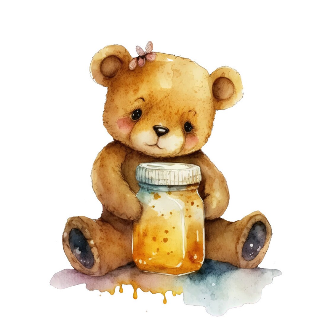 Teddy Bear With Honey 100% Cotton Fabric Panel Square - Etsy
