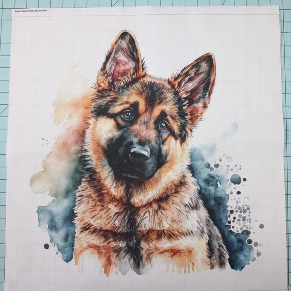 German Shepherd Dog 100% Cotton Fabric Panel Square - Small Sewing Quilting Block E260