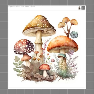 Mushrooms 100% Cotton Fabric Panel Block | Small Sewing Quilting Square L2063
