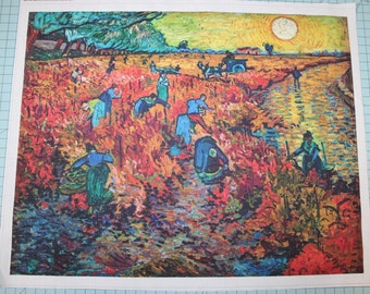 Vincent Van Gogh Red Vineyard 100% Cotton Fabric Panel - Quilting Sewing Panel E403