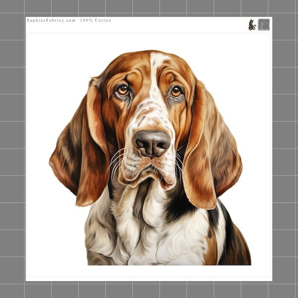 Bassett Hound 100% Cotton Fabric Panel Block Quilt Square J2805