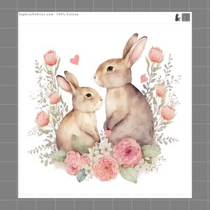 Bunny Rabbits 100% Cotton Fabric Panel Block | Small Quilting Sewing Square A423