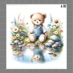 Teddy Bear 100% Cotton Fabric Panel Block | Small Sewing Quilting Square SC515