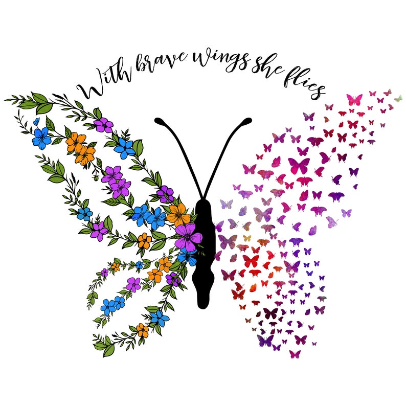 With Brave Wings She Flies Butterfly Inspirational 100 Cotton Etsy