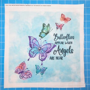 Butterflies Appear When Angels Near 100% Cotton Fabric Panel Block | Small Sewing Quilting Square H842
