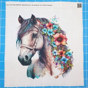 Floral Horse 100% Cotton Fabric Panel Block | Small Sewing Square J7823