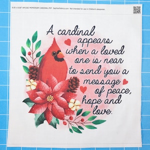 Cardinal Appears When Loved One Is Near In Memoriam Memory 100% Cotton Fabric Panel Block | Small Quilting Sewing Square G66