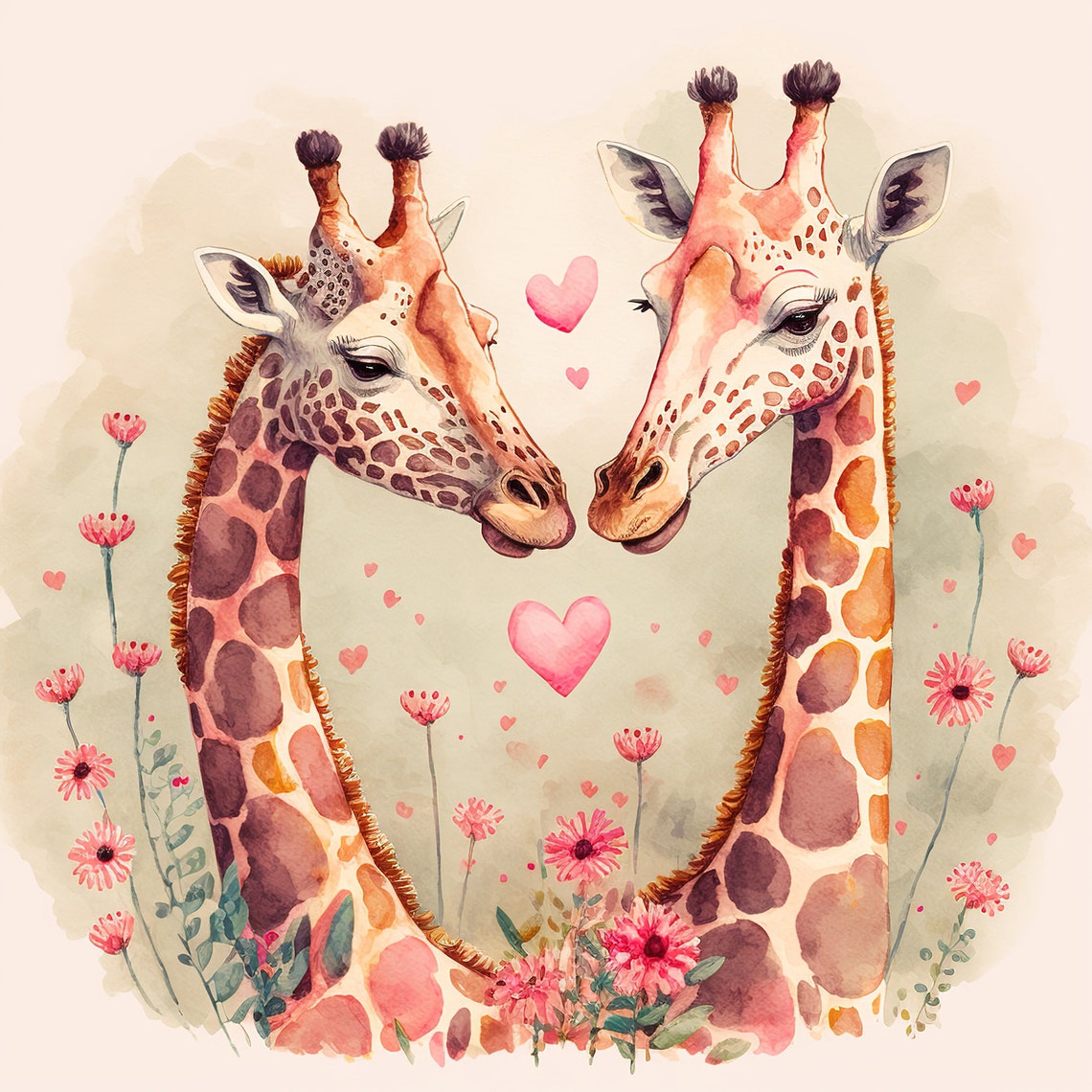 Giraffes in Love 100 Cotton Fabric Panel Square Quilting Etsy