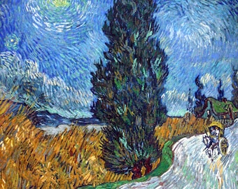 Vincent Van Gogh Cypress With Moon Stars 100% Cotton Fabric Panel M2172