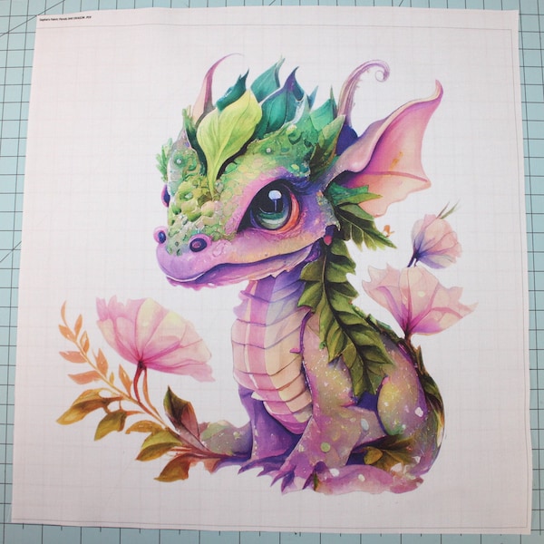 Watercolor Dragon 100% Cotton Fabric Panel Square - Small Quilting Sewing Block B49