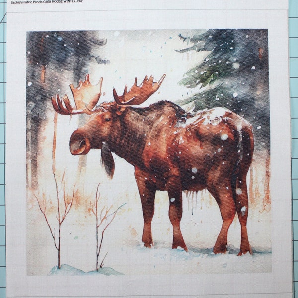 Moose Winter 100% Cotton Fabric Panel Square - Small Quilting Sewing Panel G400