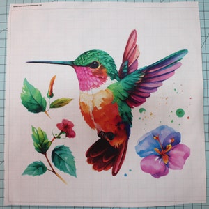 Hummingbird 100% Cotton Fabric Panel Square - Small Sewing Quilting Block D75