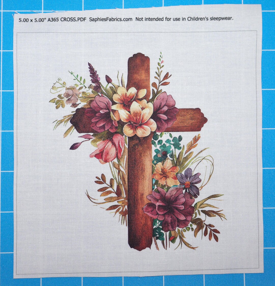 Fabric Cross Project Floral Cross 100% Cotton Fabric Panel Block | Small Sewing Quilting ...