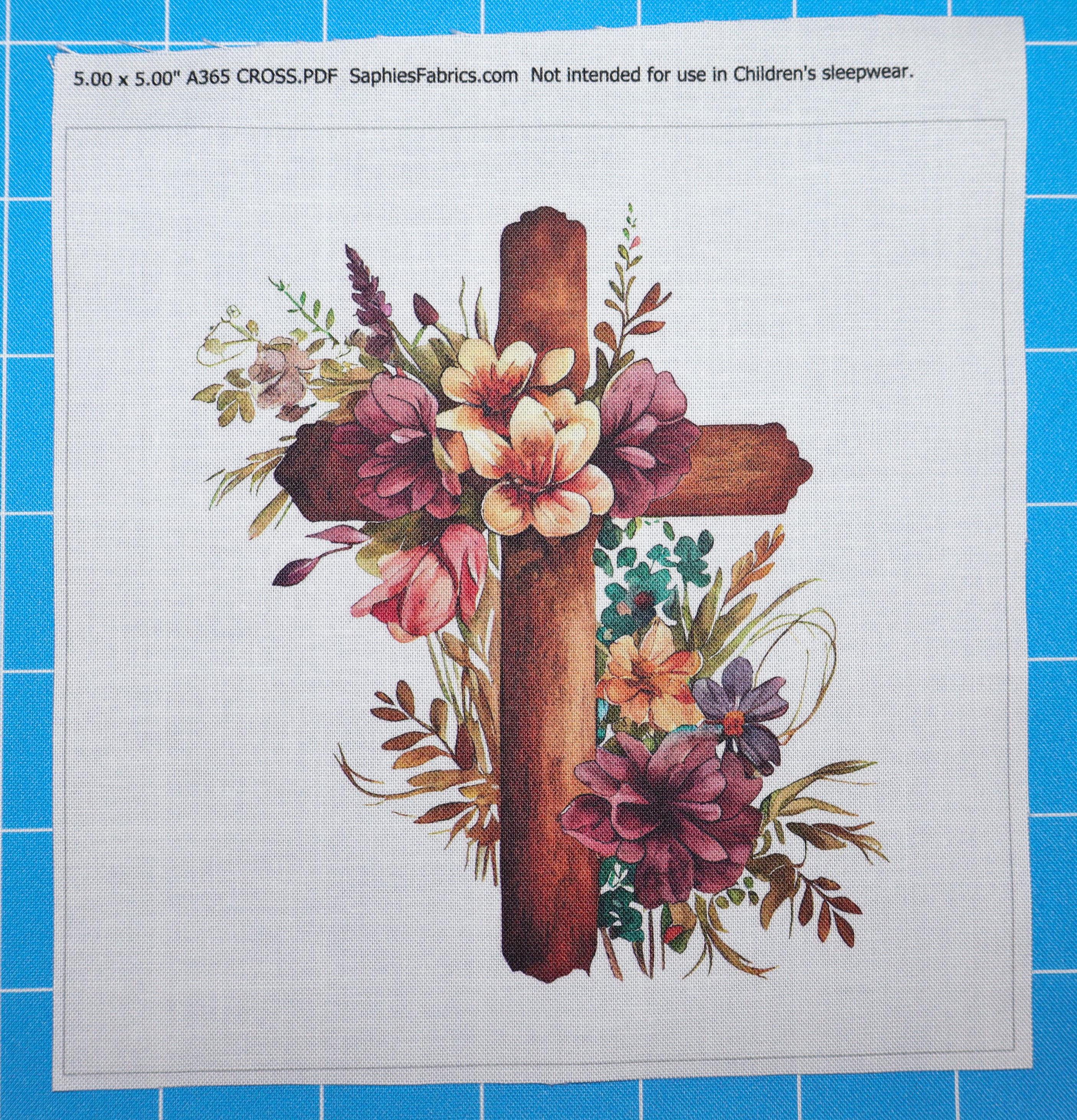 Floral Cross 100% Cotton Fabric Panel Block Sewing Quilting Square A365 ...