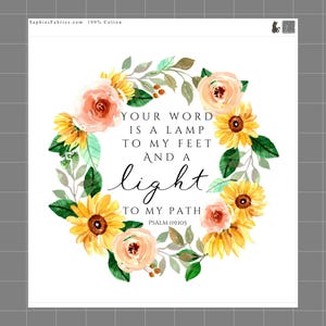 Psalm 119:105 Faith / Scripture 100% Cotton Fabric Panel Block | Small Quilting Sewing Square SC270