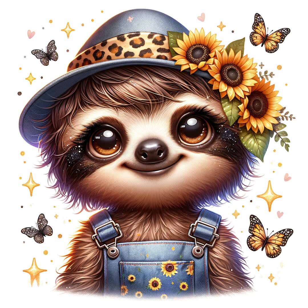 Sloth & Sunflowers 100% Cotton Fabric Panel Square Small Quilting ...