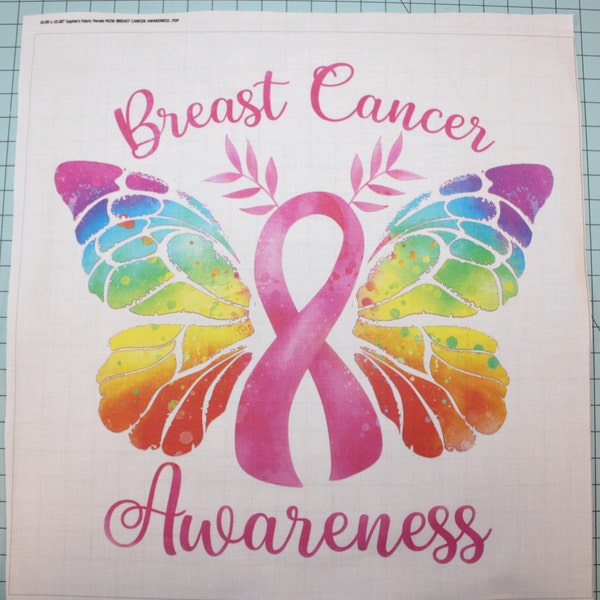 Butterfly Breast Cancer Awareness Pink Ribbon 100% Cotton Fabric Panel Square - Small Sewing Quilting Block