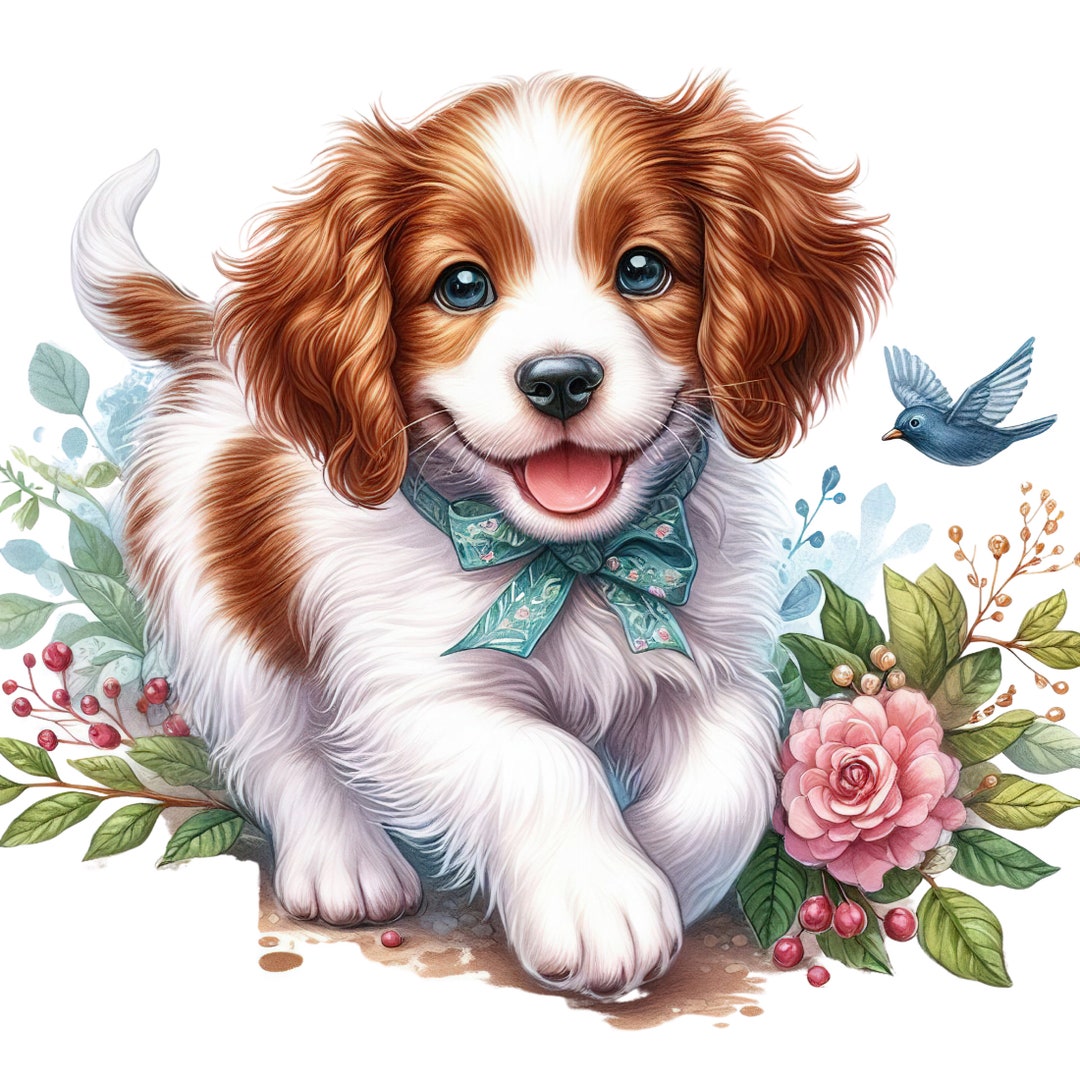 Brittany Dog 100% Cotton Fabric Panel Square Small Sewing Quilting