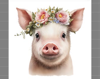 Pig 100% Cotton Fabric Panel Block | Small Quilting Sewing Square B169