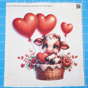 Cow With Hearts 100% Cotton Fabric Panel Block | Small Quilting Sewing ...