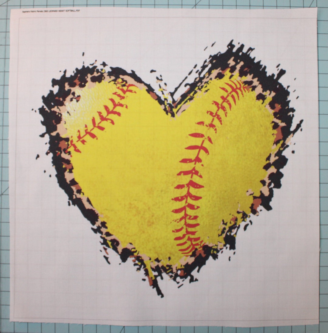 Softball Heart 100 Cotton Fabric Panel Square Small Quilting Sewing