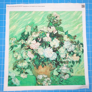 Vincent Van Gogh Vase With Flowers 100% Cotton Fabric Panel | Quilting Sewing Block M1020