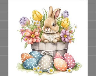 Easter Rabbit 100% Cotton Fabric Panel Block Quilt Square J855