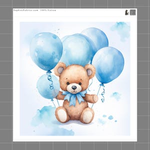 Teddy Bear Balloons 100% Cotton Fabric Panel Block | Small Quilting Sewing Square L41