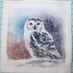 Winter Snow Owl 100% Cotton Fabric Panel Square - Small Quilting Sewing Block A144