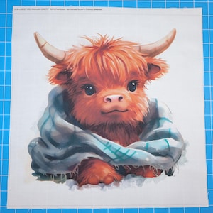 Baby Highland Cow 100% Cotton Fabric Panel Block | Small Sewing Quilting Square H331