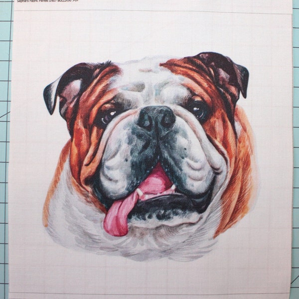 English Bulldog Dog 100% Cotton Fabric Panel Square - Small Quilting Sewing Panel Block D507