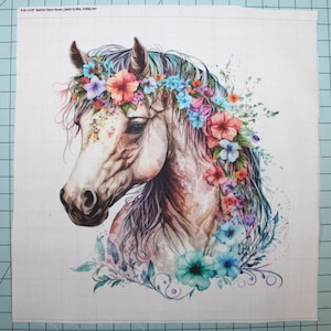 Floral Horse 100% Cotton Fabric Panel Block | Small Sewing Quilting Square L24655