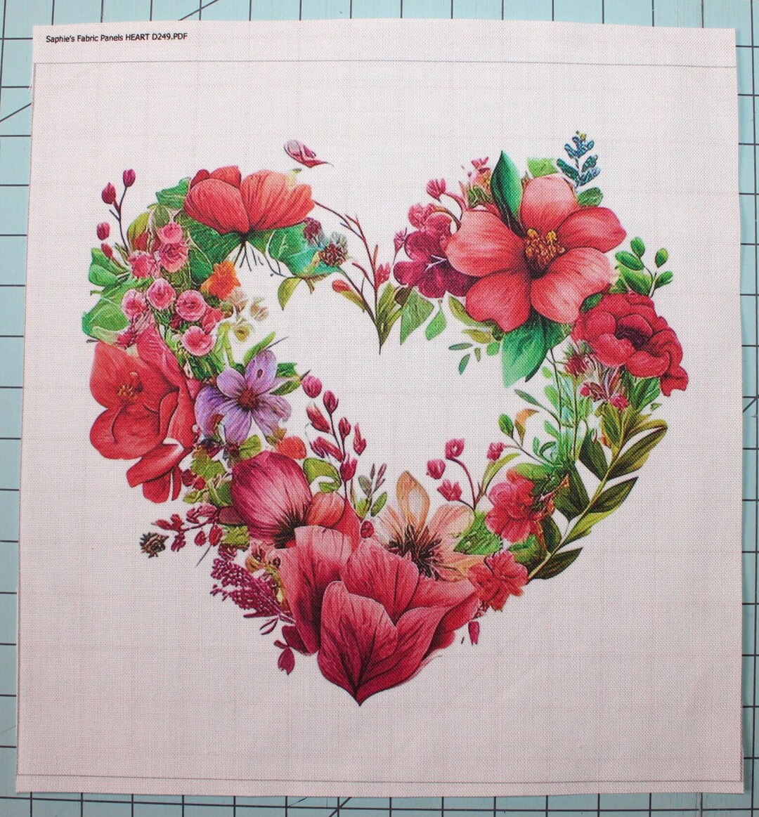 Flowers Floral Heart 100% Cotton Fabric Panel Square Small Quilting ...