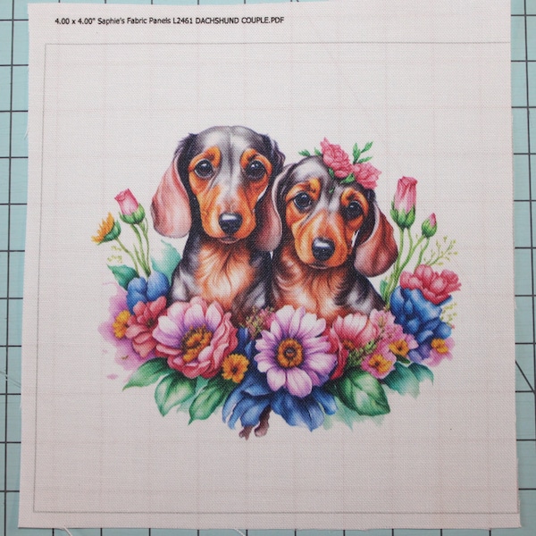 Dachshund Dogs 100% Cotton Fabric Panel Square - Small Quilting Sewing Block L2461