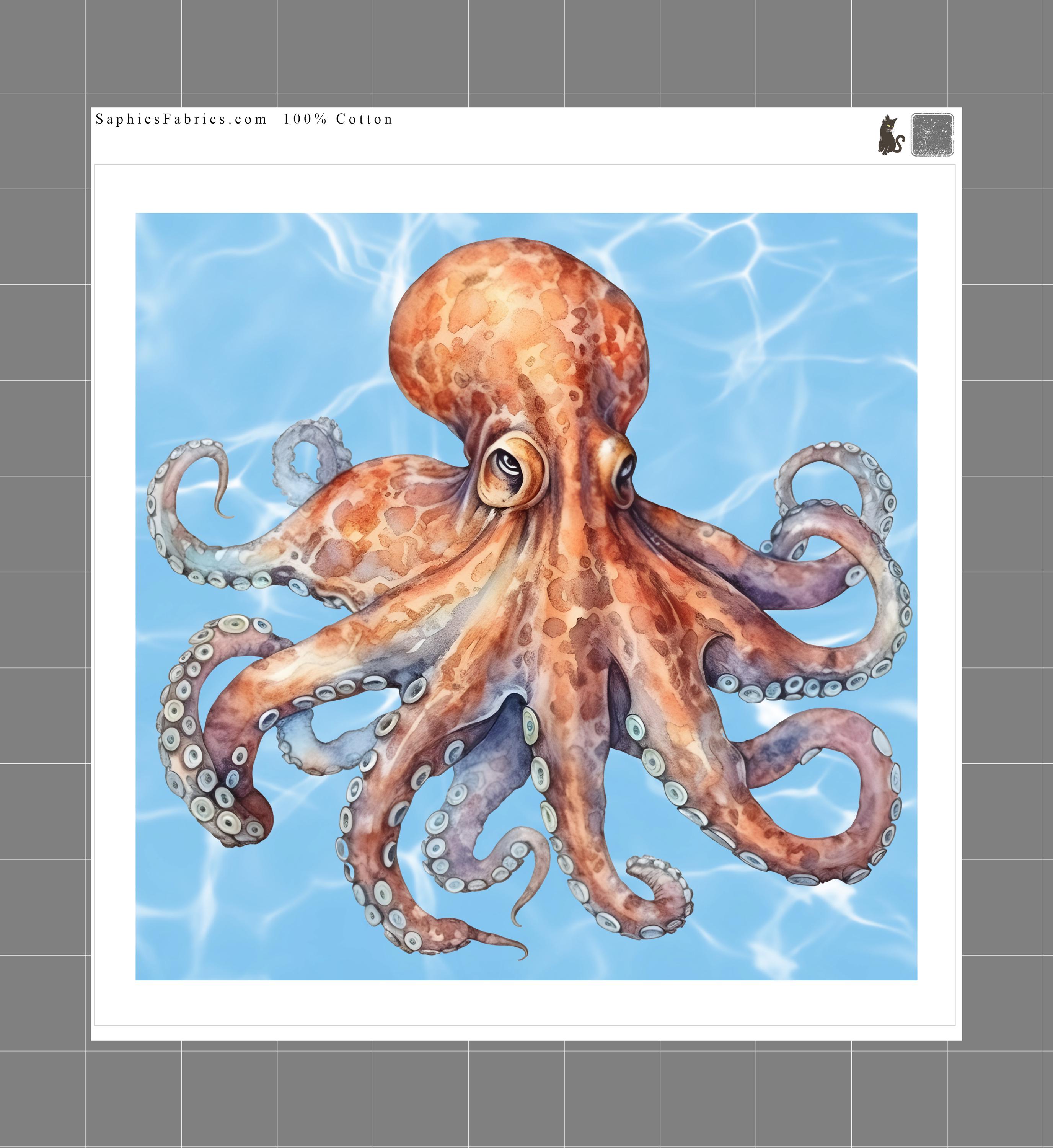Octopus Fa Ric Panel Octopus 100% Cotton Fabric Panel Block Quilt Square G7657 - Etsy