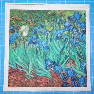 Vincent Van Gogh Irises 100% Cotton Fabric Panel | Quilting Sewing Block A126