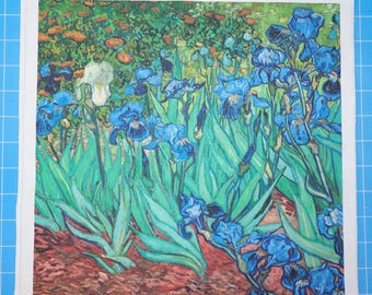 Vincent Van Gogh Irises 100% Cotton Fabric Panel | Quilting Sewing Block A126