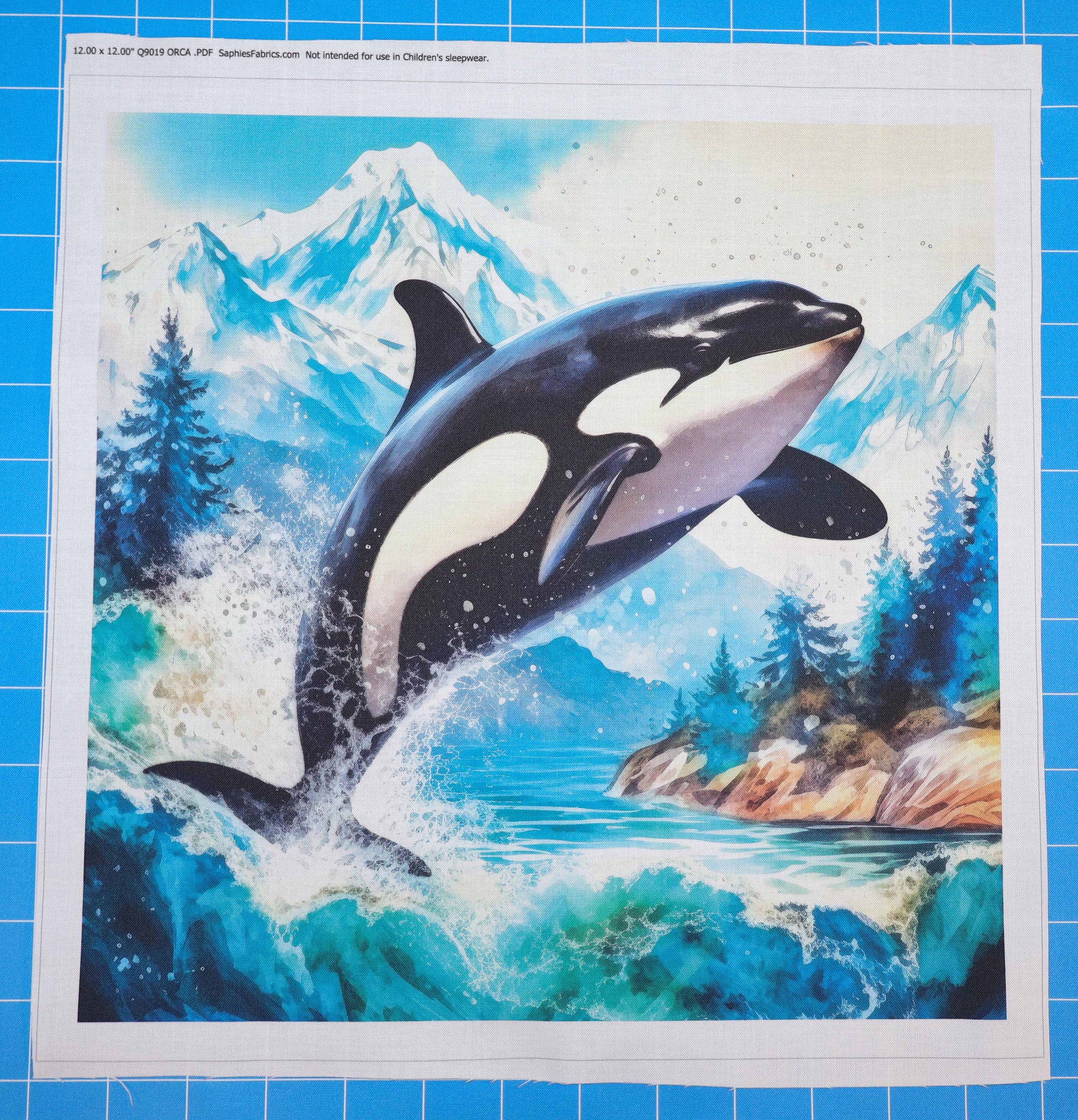 Orca/whale 100% Cotton Fabric Panel Block Quilt Square Q9019 - Etsy