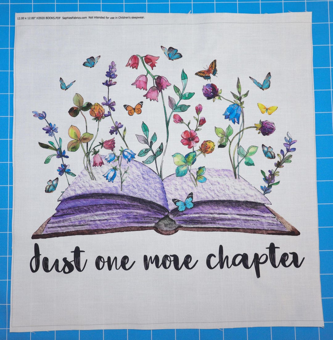 Just One More Chapter Books 100% Cotton Fabric Panel Block | Small ...
