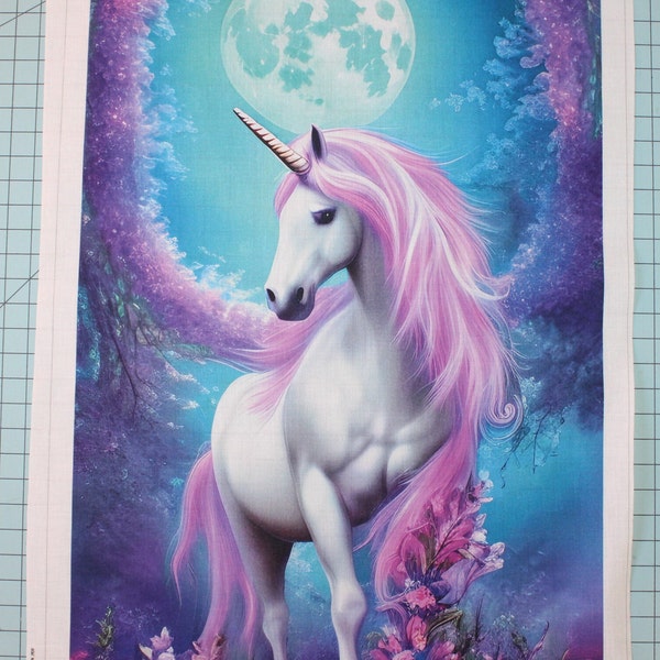 Unicorn Moon Fantasy 100% Cotton Small Fabric Panel - Small Sewing Quilting Panel D300