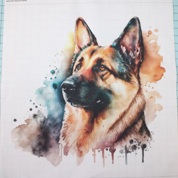 German Shepherd Dog 100% Cotton Fabric Panel Square - Small Sewing Quilting Block D707