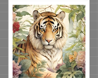Tiger in Jungle 100% Cotton Fabric Panel Block Quilt Square J6203